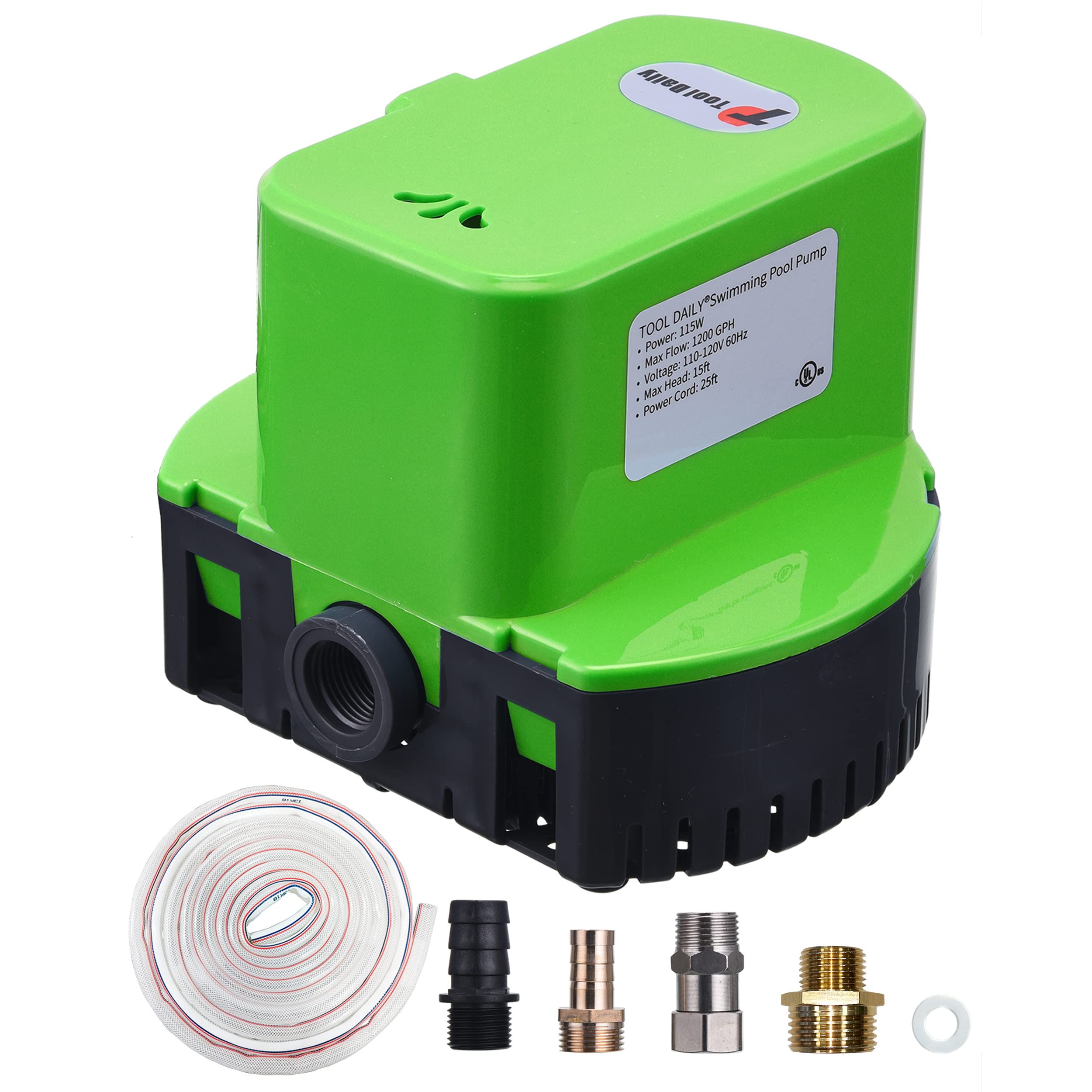 Photo 1 of Automatic Pool Cover Pump, Submersible Pool Cover Pump 1200 GPH, Sump Pump with 4 Adapters 16ft Drainage Hose