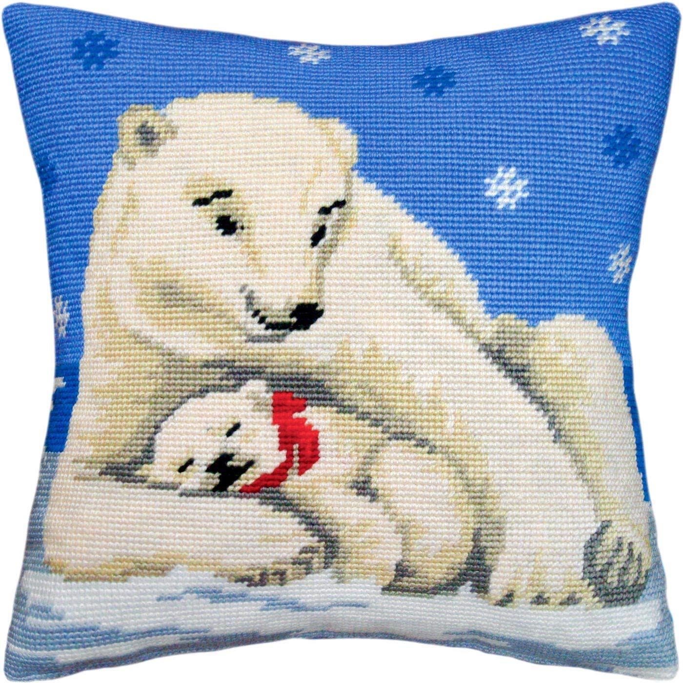 Polar Bears. Embroidery Kit w/Printed Tapestry Canvas (40 × 40 cm) — Embroidery Cushion Kit for Creative Home Décor — Needlework Kit for Adult Beginners