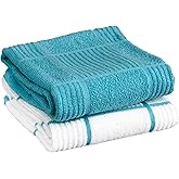 T-fal Solid & Checked Parquet Kitchen Towels: Highly Absorbent, Super Soft Long Lasting - 100% Cotton, 16"x26" Dish Towels for Cleaning & Drying Dishes, Pans, Glassware, or Countertops, 2-Pack, Breeze