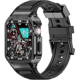 Deczone Band with Stainless Steel Case Compatible with Apple Watch Series 11 10 46mm Band, iwatch Bands Rugged Metal Protective Cover for Men (Black)