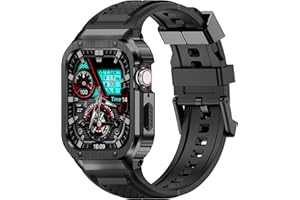 Deczone Band with Stainless Steel Case Compatible with Apple Watch Series 9 8 7 SE 3 2 1/6 5 4 S 3 2 1 41mm 40mm 38mm Band, iwatch Bands Rugged Protective Metal Cover for Men (Black)