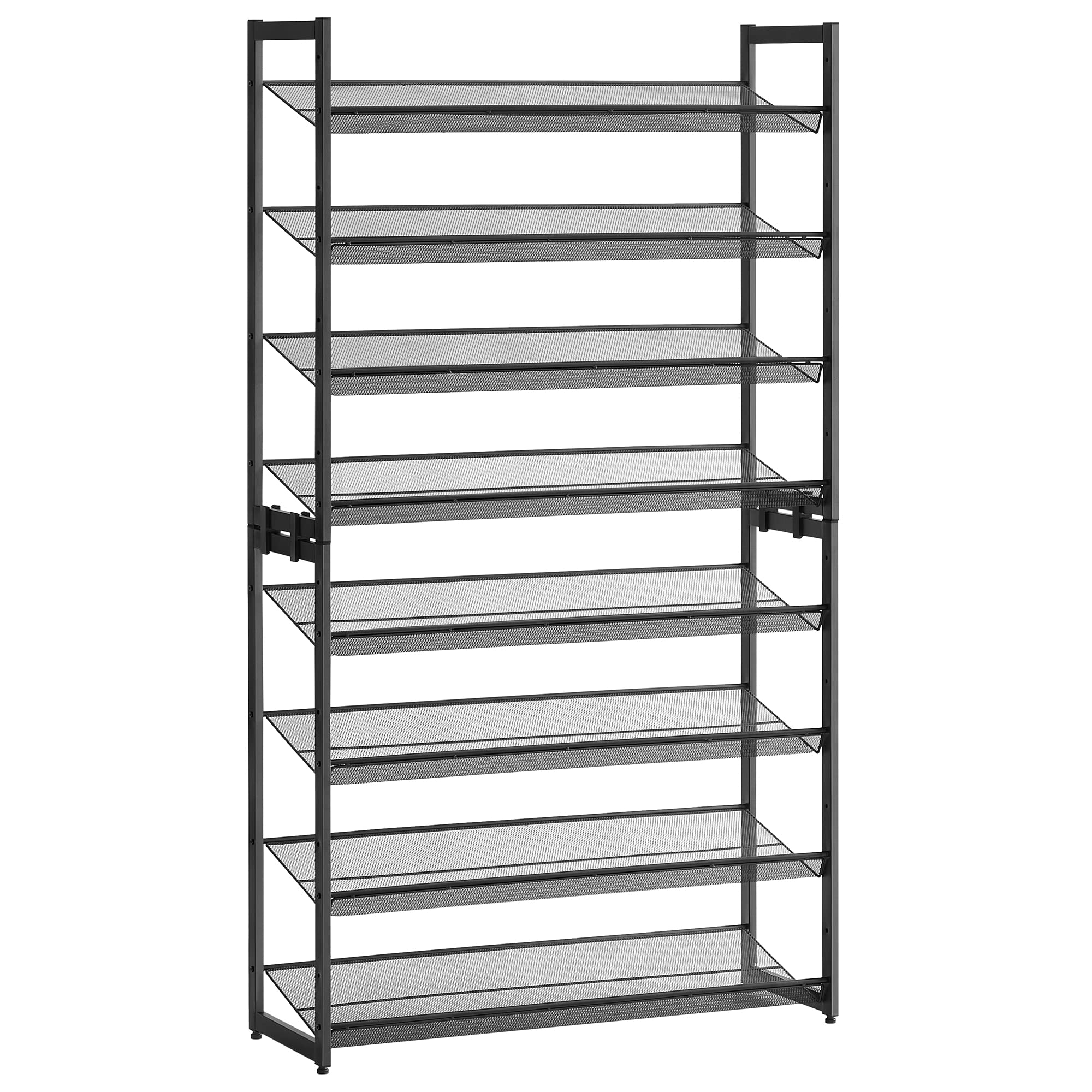 SONGMICS Shoe Rack, 8-Tier Stackable Shoe Storage Shelf, Metal Shoe Organiser with Adjustable Flat or Angled Shelves, 30.5 x 92.3 x 163.4 cm, Holds 32-40 Pairs, Black LMR08B