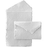 Wanderings Handmade White Deckle Edge All-in-One Card Envelopes - 4"x6" - Package of 25 - for Announcements Wedding Invitations Greeting Cards Crafts - 150 GSM