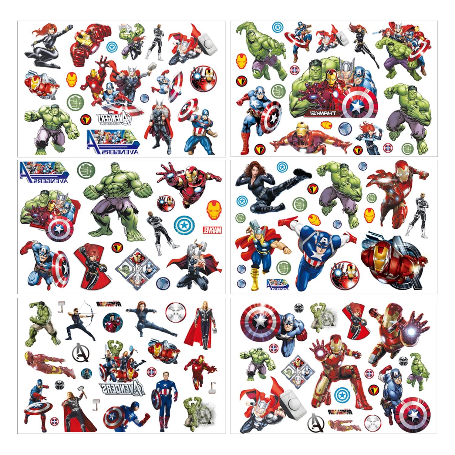 Marvel Temporary Tattoo Set, 6 Sheets Avenger Fake Waterproof Temporary Tattoos Sticker for Teens Birthday Party Bags Fillers Favors Supplies Gifts Goodies Decoration