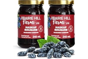 Prairie Hill Farms Haskap Berry Rhubarb Spread. 100% Made In Canada From Naturally Grown Haskap Berries. Perfect for Toast, Y