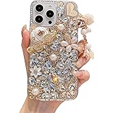 iFiLOVE for iPhone 13 Pro Max Bling Diamond Case, 3D Luxury Sparkle Glitter Crystal Rhinestone Butterfly Flower Pendant Charm Case Cover for Girls Women Kids (Clear)