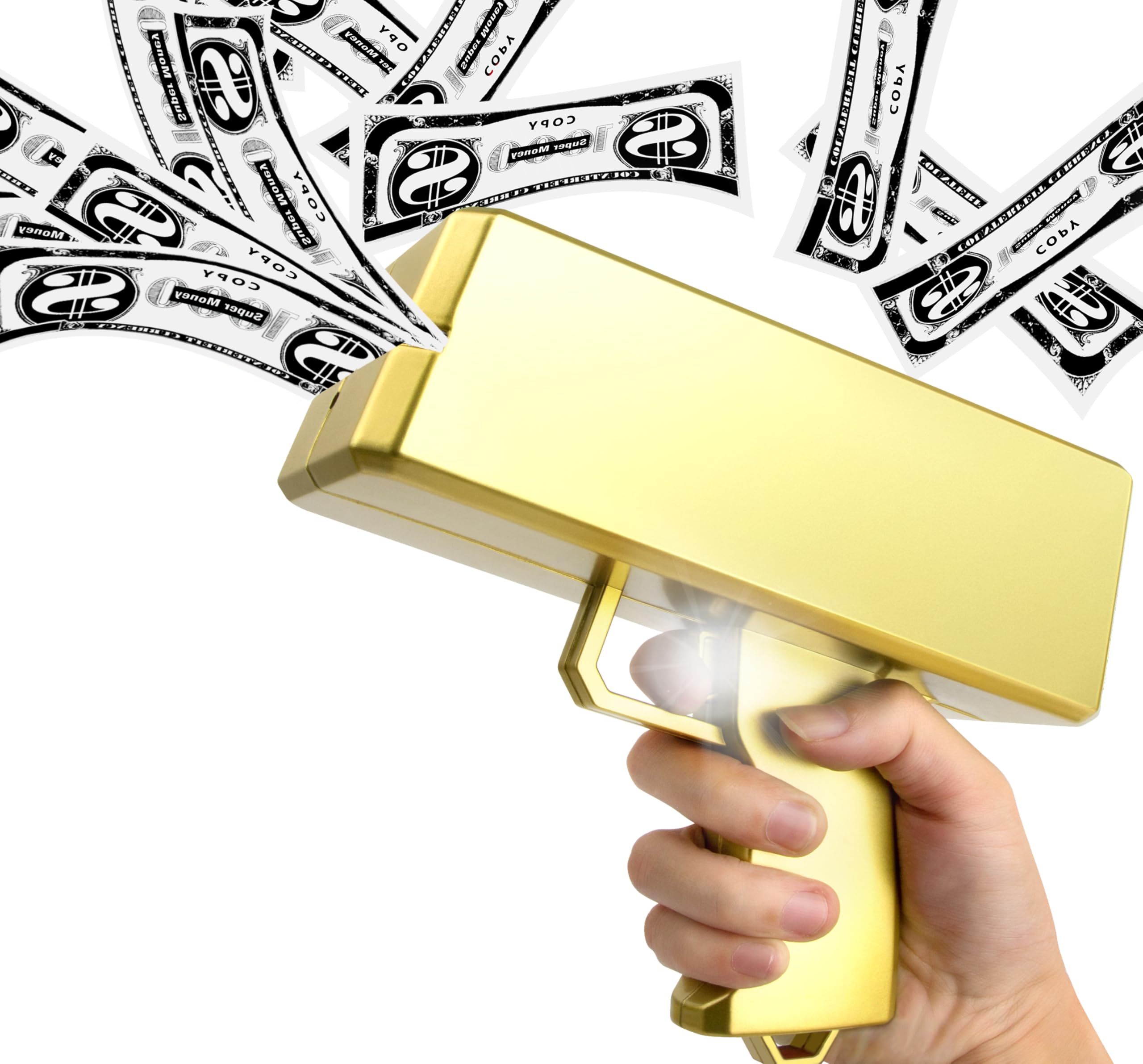 Photo 1 of KWYZ Golden Money Shooter, Make it Rain/Spray Money Gun Paper Playing Toy , Handheld Spray Cash Gun for Game Movies Party Supplies