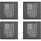 Rogue River Tactical Slate Coaster 4 Back Gift Set Patriotic USA Flag Drink Coaster Set Gift United States Veteran Flag Bar Kitchen Home Stone Coasters