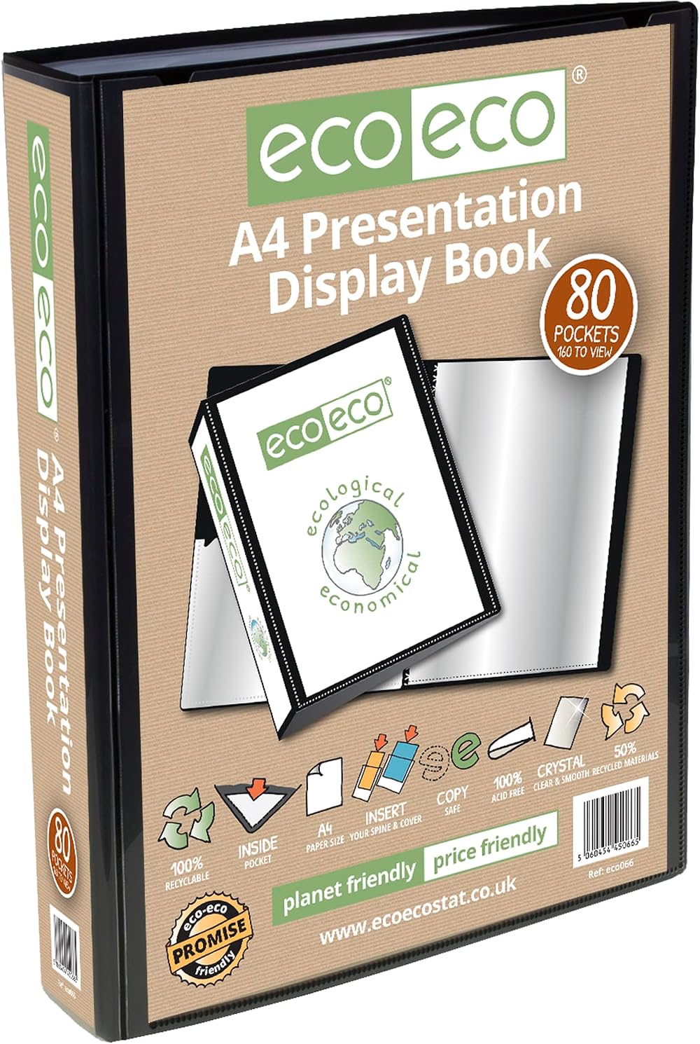 eco-eco A4 80 Page Black Presentation Display Book 50% Recycled 900µm