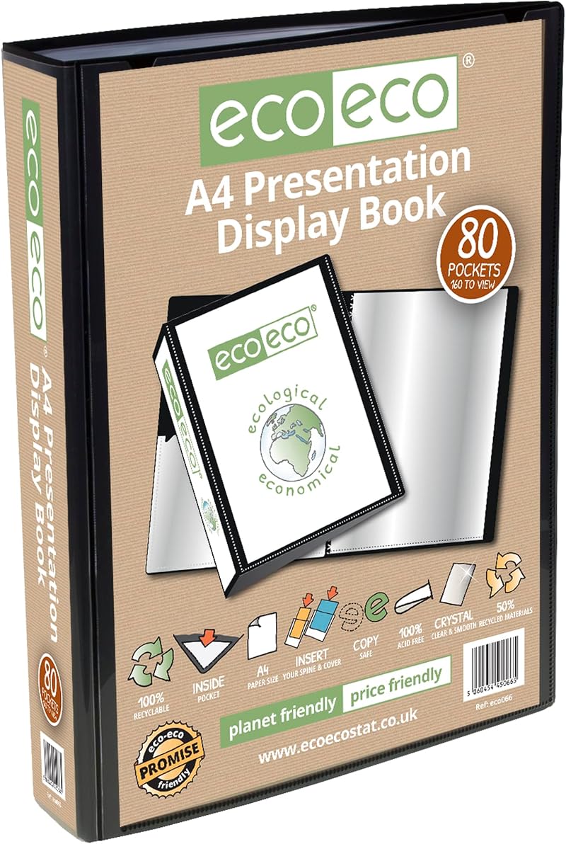 eco-eco A4 80 Page Black Presentation Display Book 50% Recycled 900µm