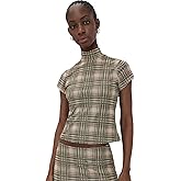 Another Girl Women's Plaid Mesh High Neck Top