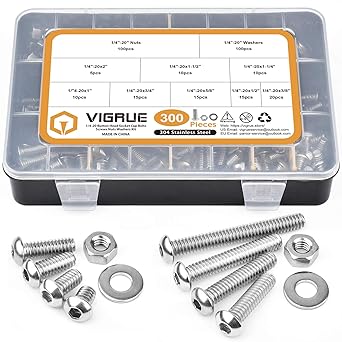 Vigrue 300pcs 304 Stainless Steel 1 4 Unc Hex Button Head Cap Screw Bolts Flat Washers Nuts Assortment Kit Machine Screws Set 8 Sizes Length From 3 8 To 2 Upgraded Storage Amazon Com Industrial