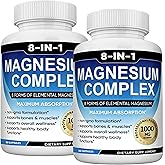 Magnesium Complex Supplement 8 Elemental 1000mg with Glycinate,Citrate for Muscle, Recovery, Stress, Energy, Bone Health, Vegan Non-GMO 180 Capsules, Magnesium Supplement for Women, Men, 2 Bottle