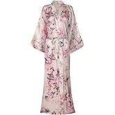goodmansam Women's Long Floral Satin Kimono Robes Bridal Dressing Gown Wedding Bridesmaid Nightgown