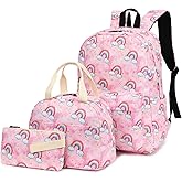 Kouxunt Girls School Backpacks for Kids Teens, 3-in-1 School Bag Bookbags Set with Lunch Bag Pencil Case
