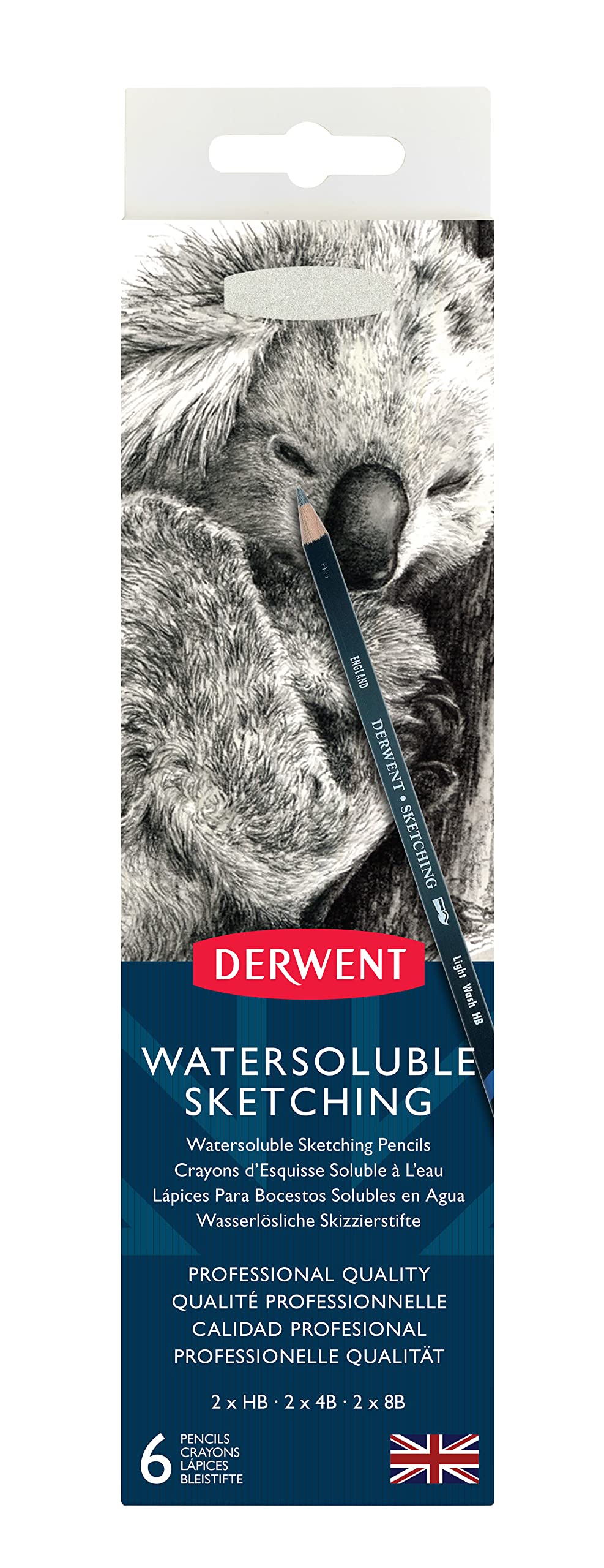Derwent 0700837 Watersoluble Sketching Pencils, Drawing & Writing, Set Of 6, Includes 3 Degrees (HB, 4B, 8B) & Pencil Sharpener, Ideal For Sketching, Professional Quality,Black โ image 1