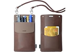 Tintris Pocket Protector, 3 Pack Leather Pen Pencil Holder Pouch Organizer for Men Pocket Shirt Lab Coat Small Tools, Designed with a Lanyard & an Extra Back Pocket, Thick PU Leather, Chestnut