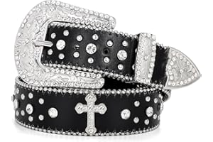 BELTROAD Rhinestone Belt for Men Women, Western Cowboy Cowgirl Belts Bling Leather Belt With Cross and Diamond for Jeans
