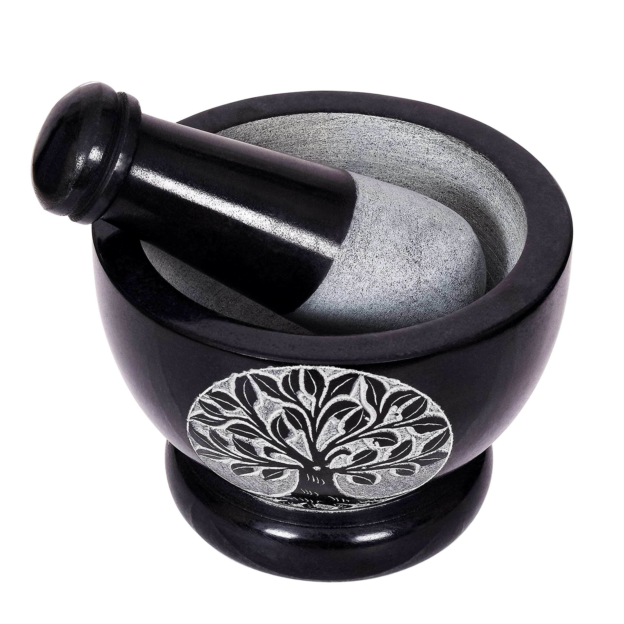 Divit Shilp Mortar and Pestle, Made of Heavy Duty Polished Hard Stone, Natural Stone Grinder For Spices, Pastes, Herbs, Seasoning etc. (Tree of Life) — image 1