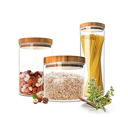 Sendez 3 Vorratsdosen Set mit Deckel Vorratsbehälter Vorratsdose Vorratsglas Vorratsgläser 2,1 Liter + 1,2 Liter + 0,6 Liter