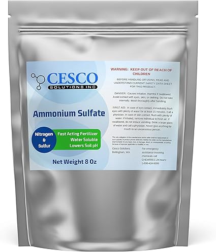 Amazon Com Cesco Solutions Ammonium Sulfate Fertilizer 21 Nitrogen 21 0 0 Fertilizer For Lawns Plants Fruits And Vegetables Water Soluble Fertilizer For Alkaline Soils Sturdy Resealable Package 8 Oz Garden Outdoor