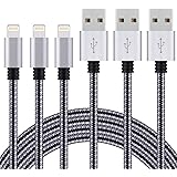 Sundix xi-30-cable iPhone Charger 10' Lightning Cable Nylon Braided iPhone Charging Cable Compatible with iPhone 7/7 Plus/6S/6S Plus/6/6 Plus/5/5S/6C/Se/iPad and iPod, Black/Gray