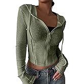 GORGLITTER Women's Cropped Zip Up Hoodie Lightweight Long Sleeve Rib Knit Slim Crop Jacket Fall Trendy 2025