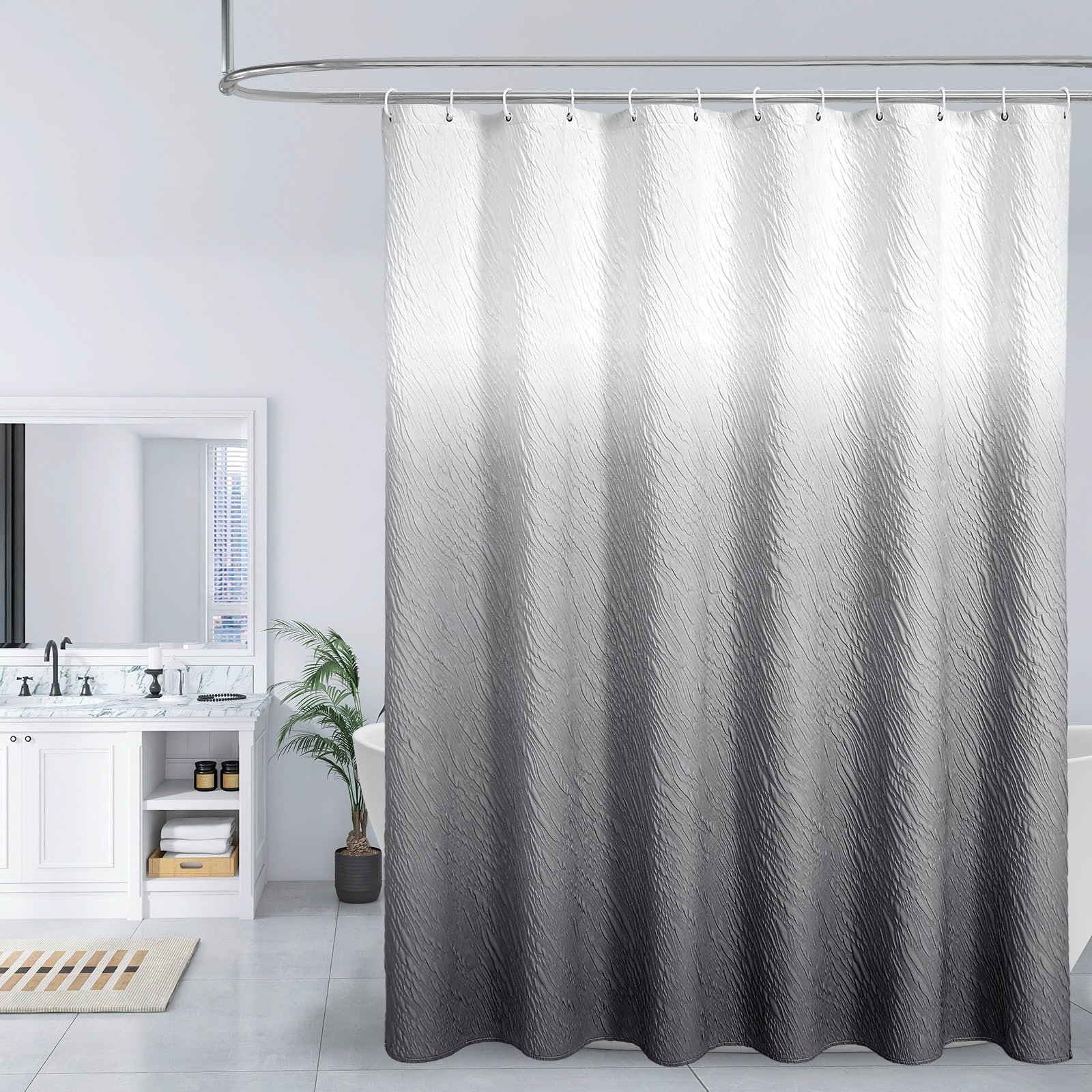 Photo 1 of MitoVilla Grey Ombre Shower Curtain, Farmhouse Waves Fabric Shower Curtains for Modern Hotel Bathroom Decor, 3D Geometric Embossed Textured, Waterproof & Wrinkle Resistant, 72 x 72