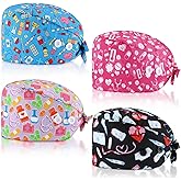 Unittype 4 Pcs Nurse Caps for Women Nursing Working Caps with Button and Sweatband Adjustable Elastic Scrub Hats for Dentist