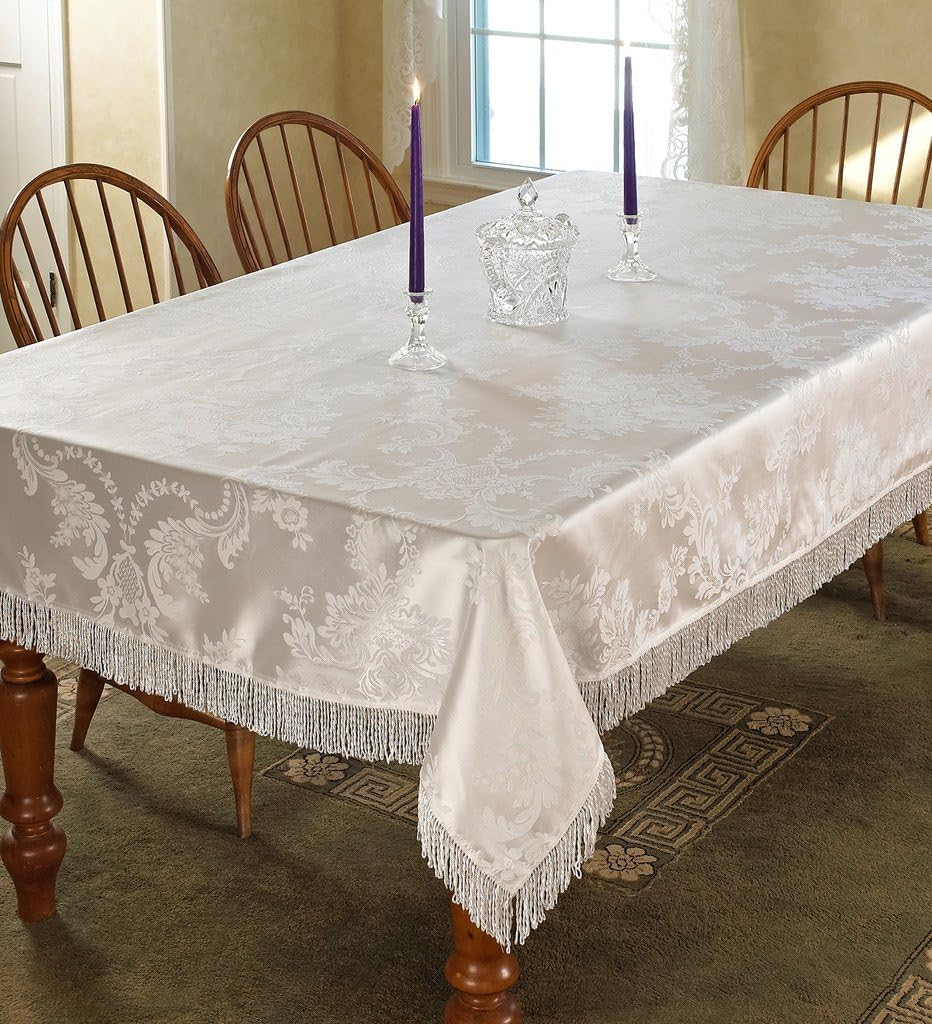 Majestic Damask Design Tablecloth - White 60" by 162" Oblong / Rectangle, Ivory