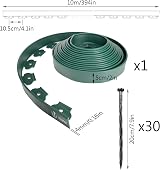 VOUNOT Lawn Edging 10m with 30 Pegs Green 4mm Thick Flexible Plastic Border view 7