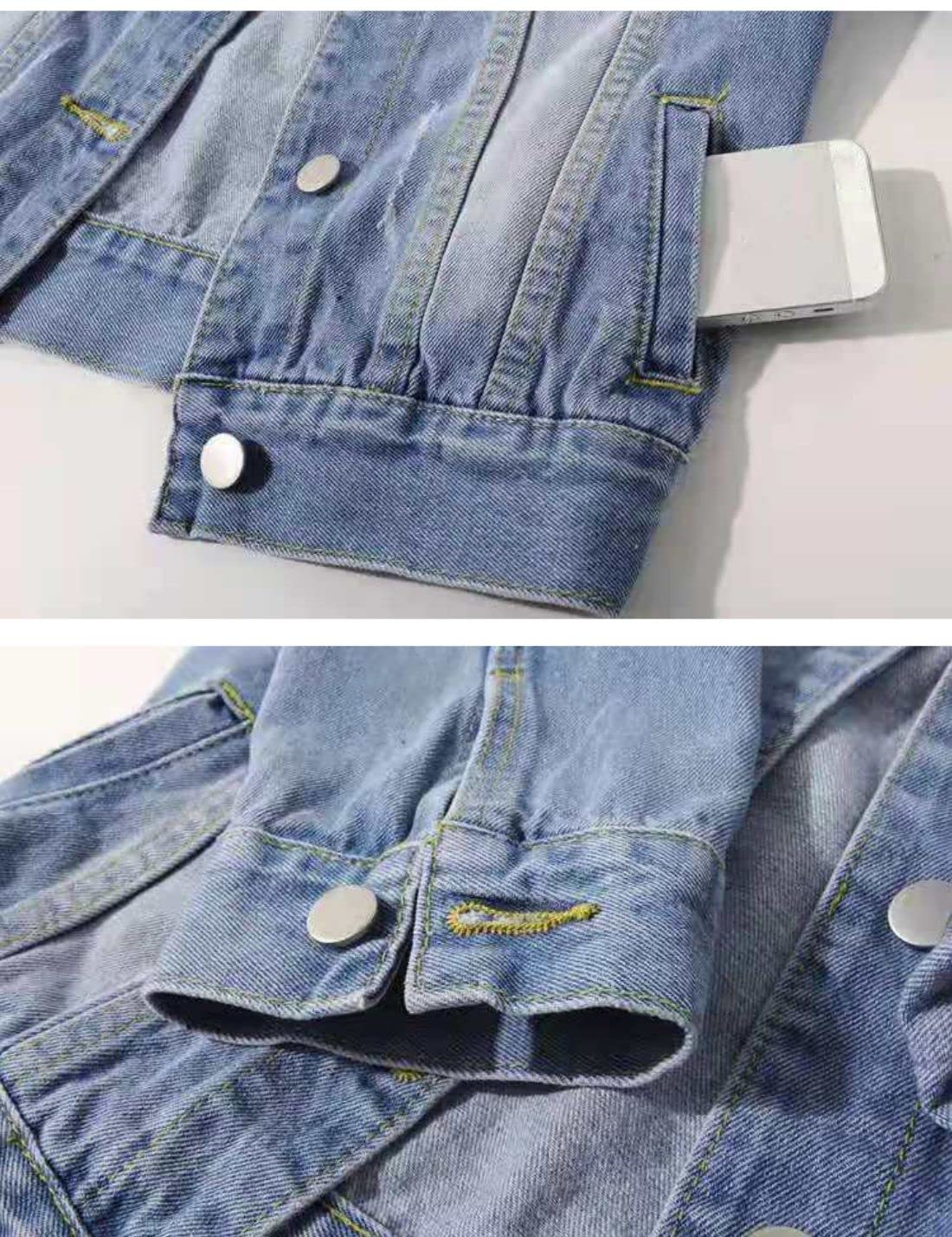 Unilexi Women's 3/4 Sleeve Colored Cropped Denim Jacket Light Wash Short Jean Jacket Trucker Coat