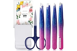 GRANDFUN Tweezer Set for Women - Professional Precision Tweezers for Eyebrows, Facial Hair, Ingrown Hairs - Travel Grooming Kit, Stocking Stuffer