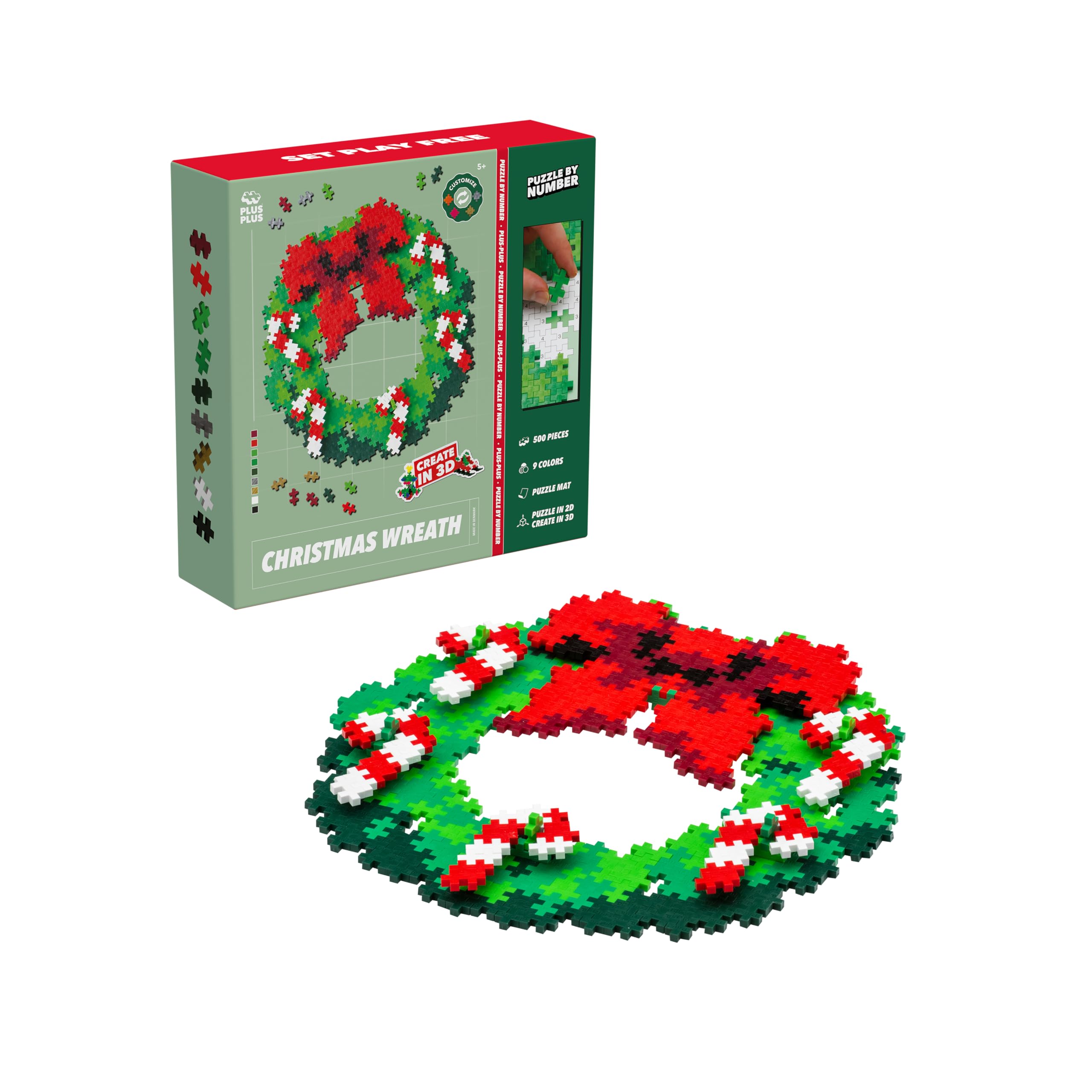 Plus Plus Christmas Wreath Puzzle by Number - Kids Christmas Crafts Building Blocks Toy, Festive Decorations and STEM Learning Resources - Girls and Boys Toys Age 5 Plus — image 1