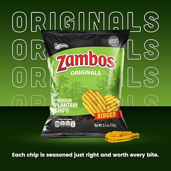 ZAMBOS ORIGINAL PREMIUM PLANTAIN CHIPS, 5.3 OZ – CRUNCHY, RIDGED SNACK, GLUTEN FREE, 1 BAG