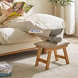 Aibiju Wooden Footstool with Removable Cover 4 Beech Legs Beige Cushion view 2