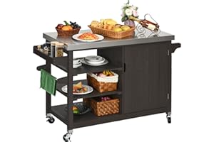 YITAHOME XL Outdoor Storage Cabinet - Versatile Solid Wood Movable Patio Table with Stainless Steel Top, Spice Rack, and Side Handle, Kitchen Island with Storage or Bar Cart