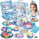 Hohosunlar Kids Tea Party Set for Little Girls Toddlers 3 4 5 6 7 8 | Princess Tin Tea Set with Teapot, Tea Cups, Play Food Dessert, Jewelry &amp; Carrying Case, Christmas Birthday Gift for Girls 3+