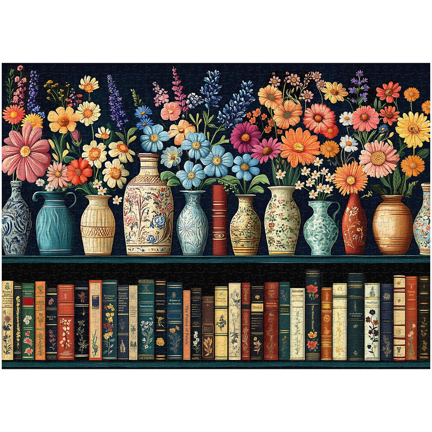 Wildflower Puzzles for Adults 1000 Pieces, PICKFORU Vintage Flower Book Puzzle, Wildflower Pages Jigsaw Puzzle for Book Lover, Floral Art Bookshelf Library Puzzles