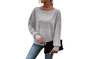 Women's Soft Knit Striped Pullover Sweater, Casual Long Sleeve Loose Fit Warm Crewneck Top for Fall Winter