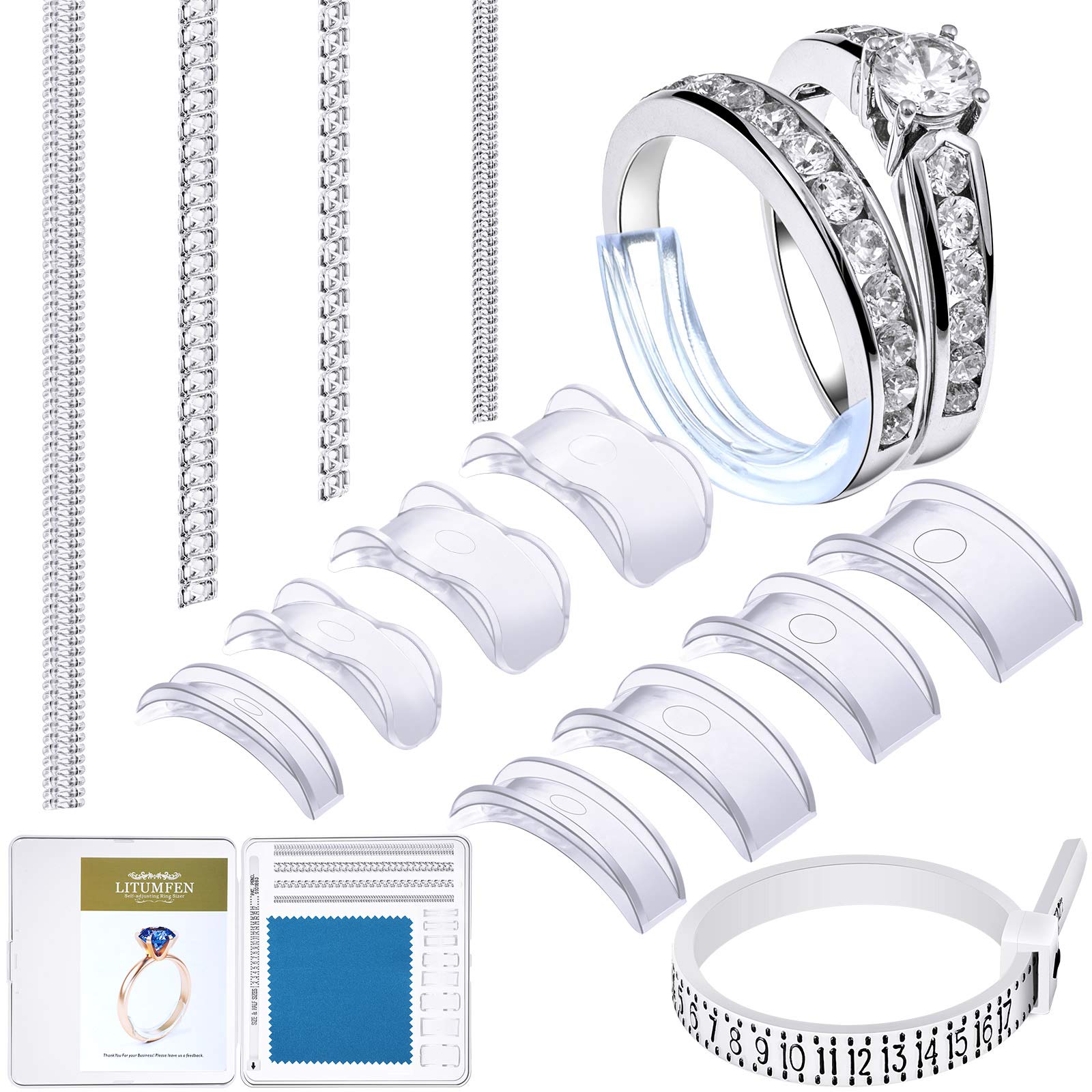 12 Sizes Invisible Ring Size Adjusters Transparent Guard Ring Sizer with Polishing Cloth for Loose Rings and Ring Sizer Measuring Tool, 2 Styles for Man and Woman Rings (12 Pieces)