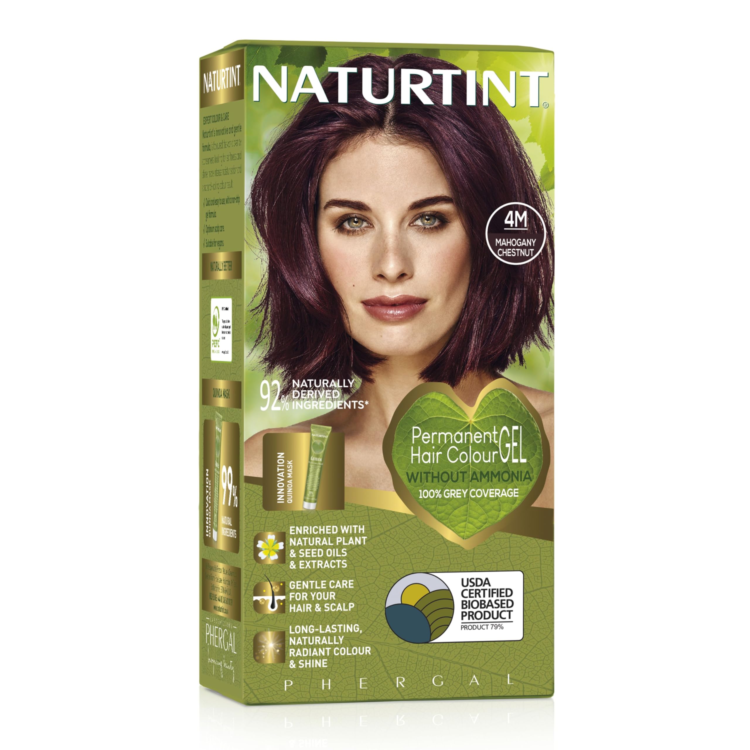 Naturtint Permanent Hair Colour Gel 4M Mahogany Chestnut, Plant Enriched, Biobased, Ammonia Free, Long Lasting Grey Coverage and Radiant Colour, Nourishment and Protection