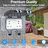 RICOKEY Double Outdoor Socket IP66 13A 2 Gang Weatherproof Wall Outlet view 2