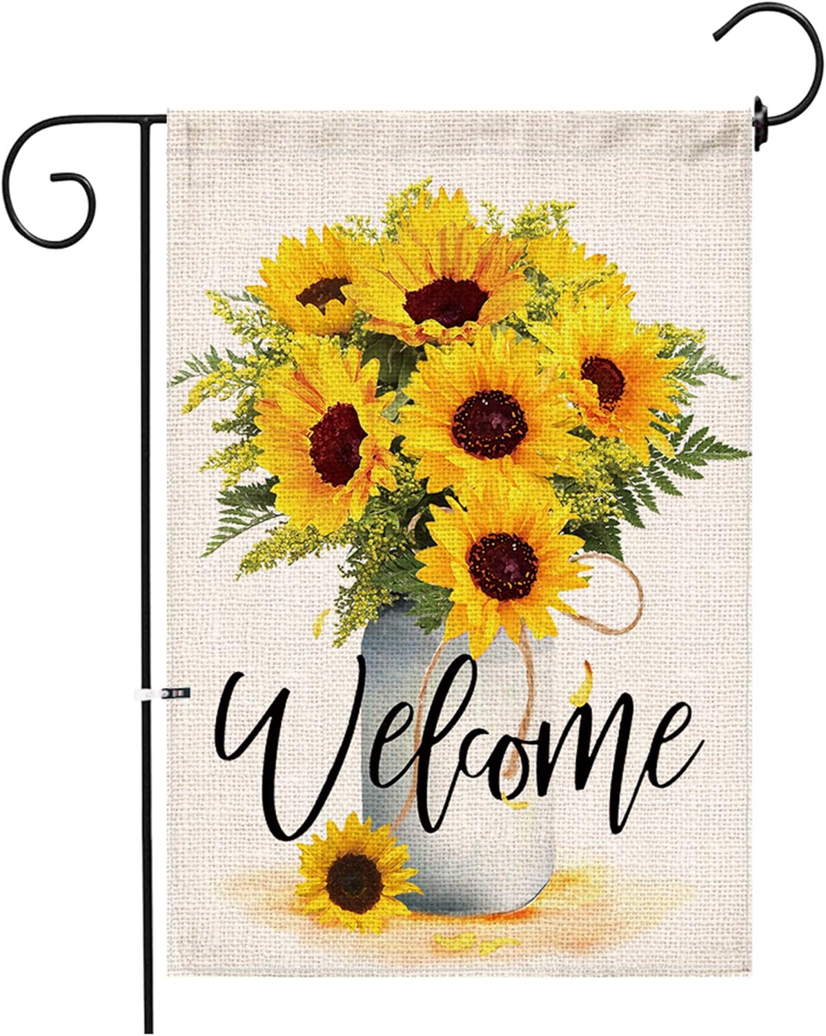 Hexagram Sunflower Arrangement Vase Welcome Garden Flag Double Sided,Burlap Summer Fall Farmhouse Outdoor Welcome Garden Decor,Small Garden Flag 12x18 Prime