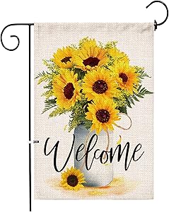 Hexagram Sunflower Arrangement Vase Welcome Garden Flag Double Sided,Burlap Summer Fall Farmhouse Outdoor Welcome Garden Decor,Small Garden Flag 12x18 Prime