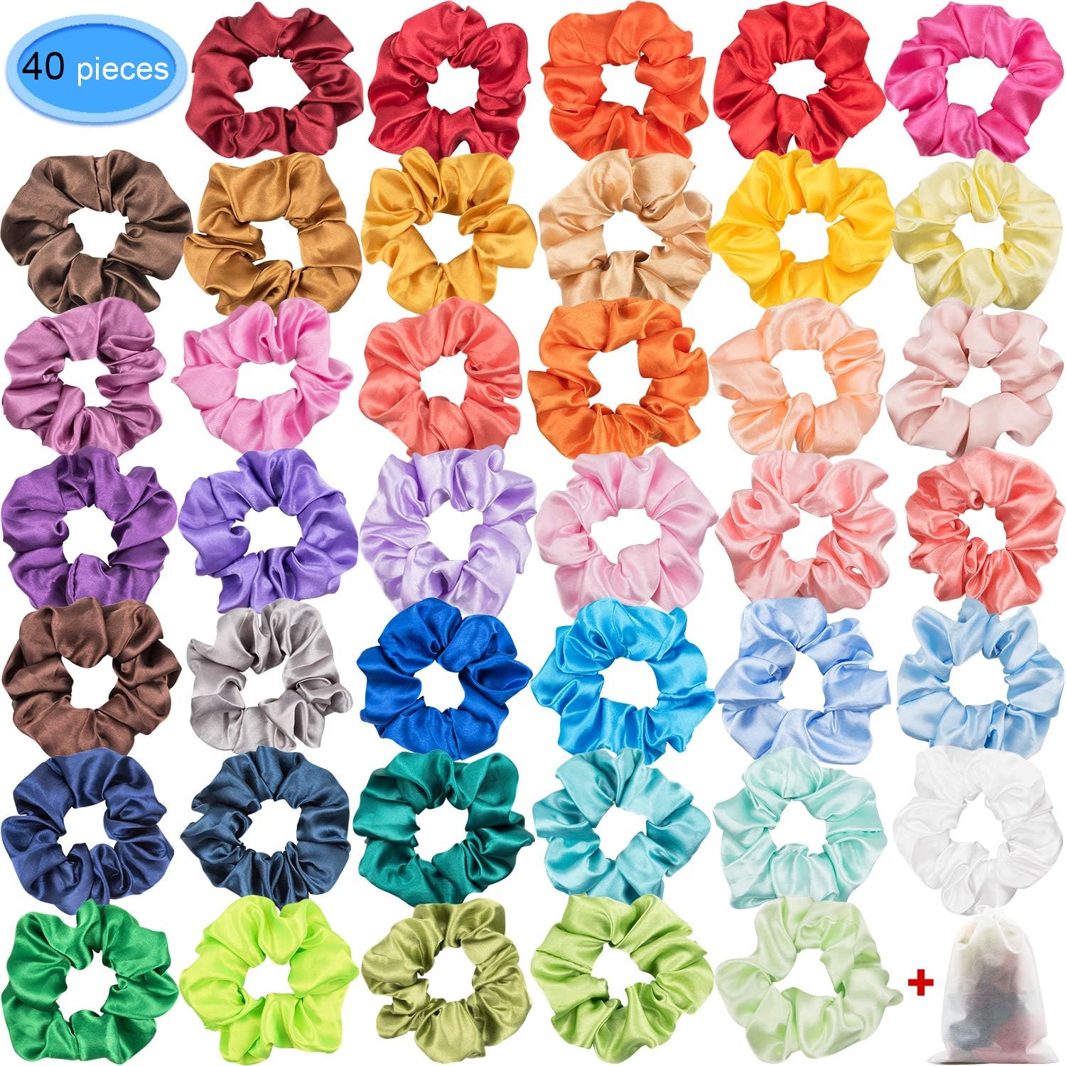 Satin Scrunchies for Hair 40 Colors, EAONE Glossy Hair Scrunchies ...