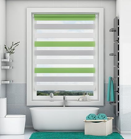 Doppelrollo Klemmfix ohne Bohren Duo Rollo mit Klämmträgern Sicht und Sonnenschutz für Fenster und Türen Grün-Grau-Weiß 40x15