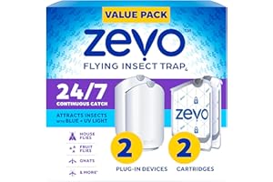 Zevo 2 Flying Insect Traps & 2 Refill Cartridges - Plug in Fly Trap & Indoor Bug Catcher for Gnats, House & Fruit Flies - Blue & UV Light Technology, Mess-Free Alternative to Bug Zapper
