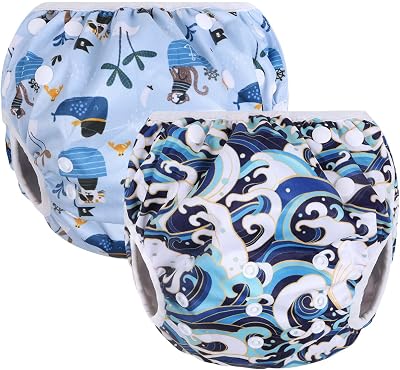 Vicloon Reusable Swimming Nappy 2 Pack Adjustable Washable Baby Bath Nappy