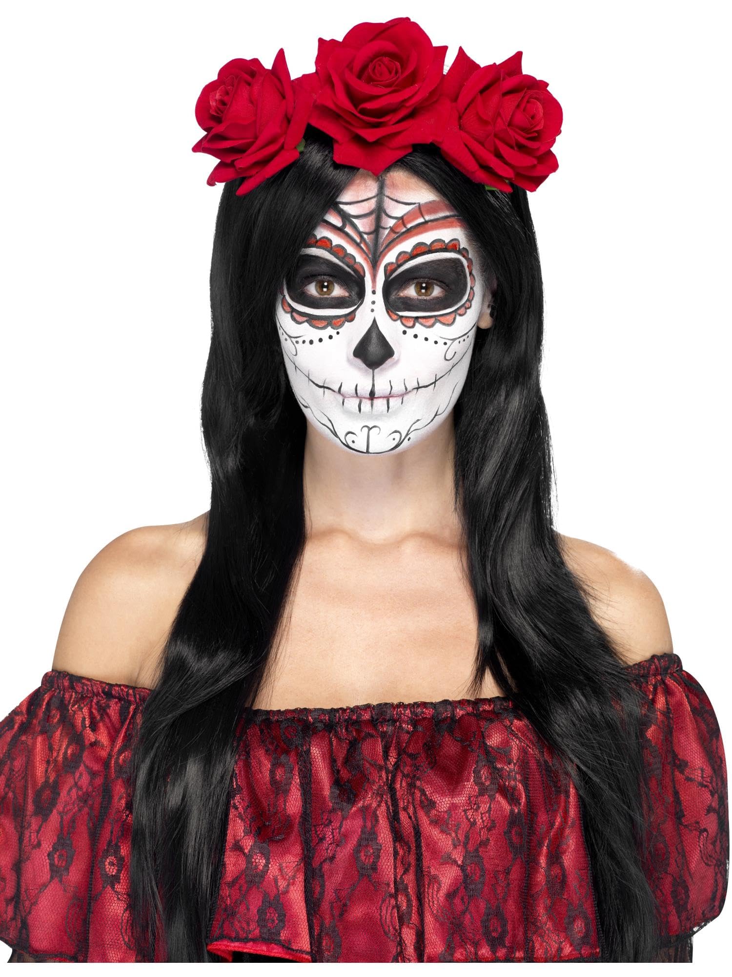 Smiffys Day of the Dead Flower Crown Headband with Roses, Día De Los Muertos Hair Accessory for Women, Halloween and Festival Costume Accessory